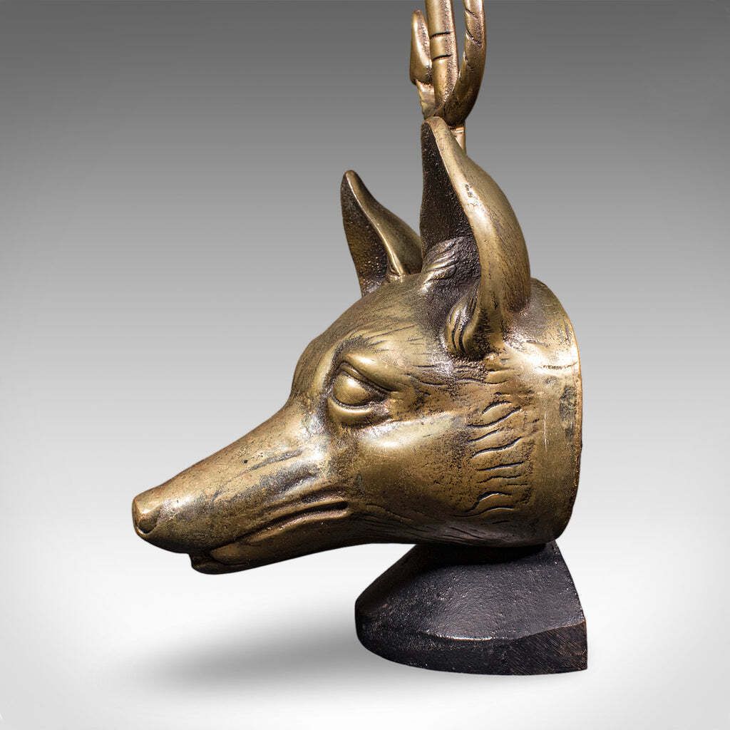 Antique Fox Head Doorstop, English, Brass, Country House Door Keeper, Circa 1920 photo vintage