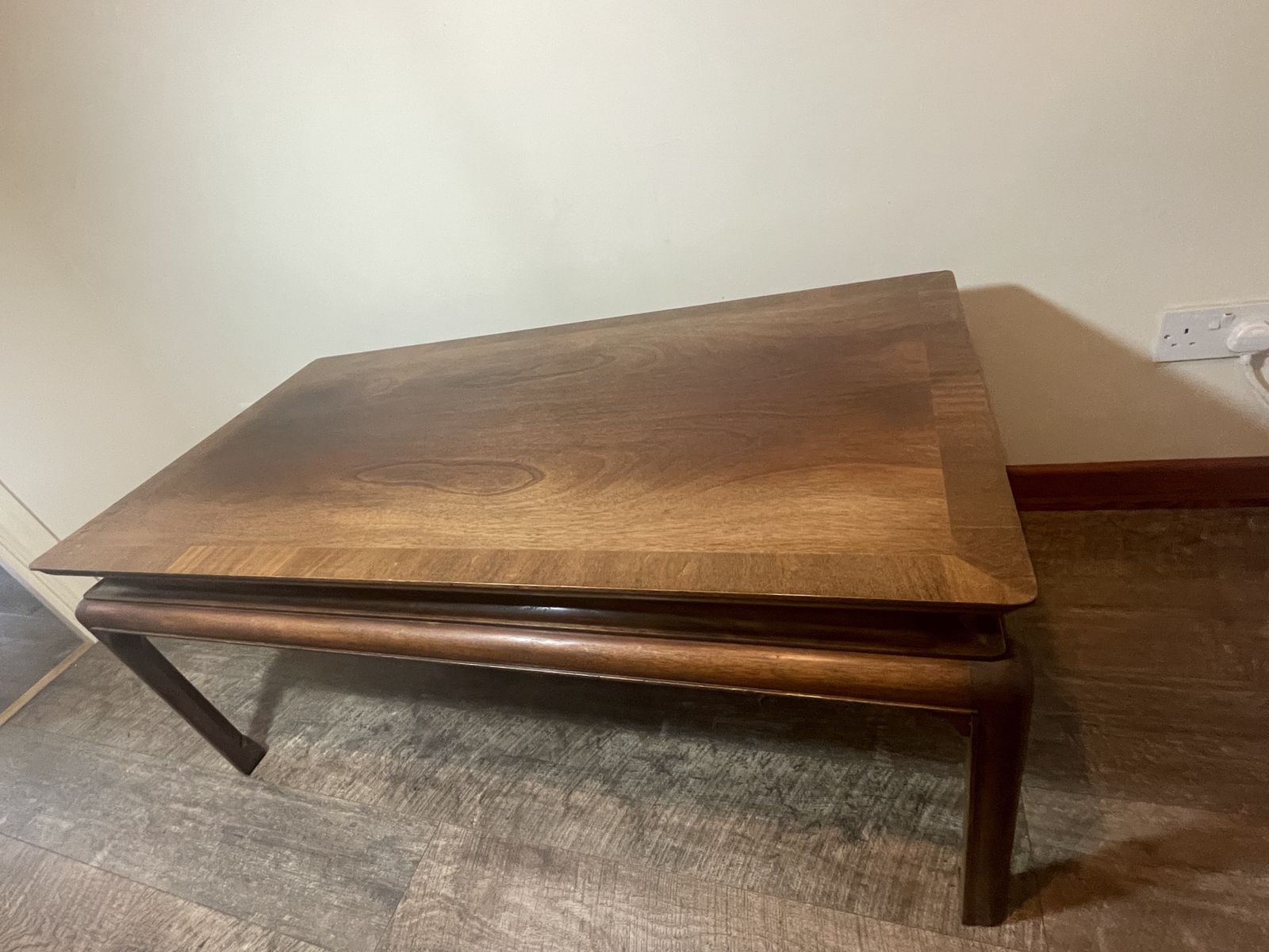 Vintage Mid Century Solid Oak & Wood Veneer Coffee Table — Chinese Chippendale Style Legs
