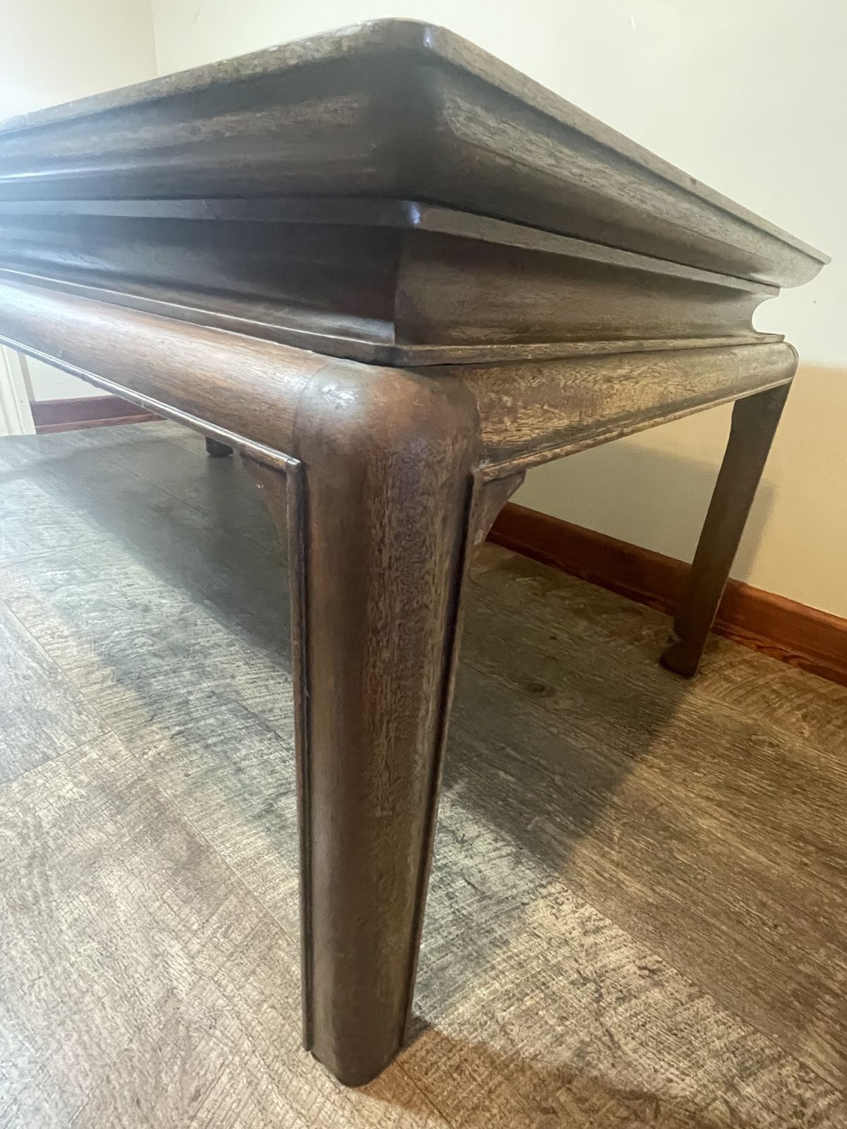 Vintage Mid Century Solid Oak & Wood Veneer Coffee Table — Chinese Chippendale Style Legs photo 200.0