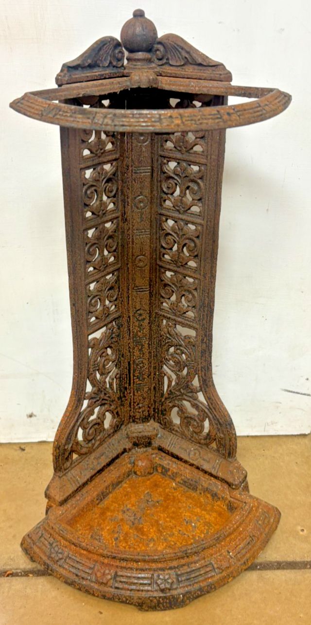 Antique Late Victorian Cast Iron Corner Umbrella/ Stick Stand With Reg Mark
