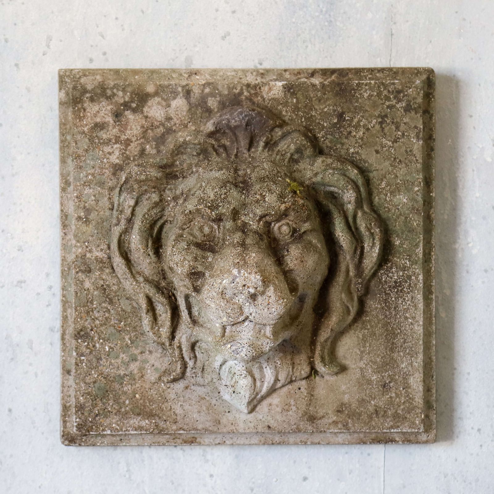 Pair Of Composite Stone Lion Masks With Weathered Patina, Classical Style, C.1960s photo 250.0