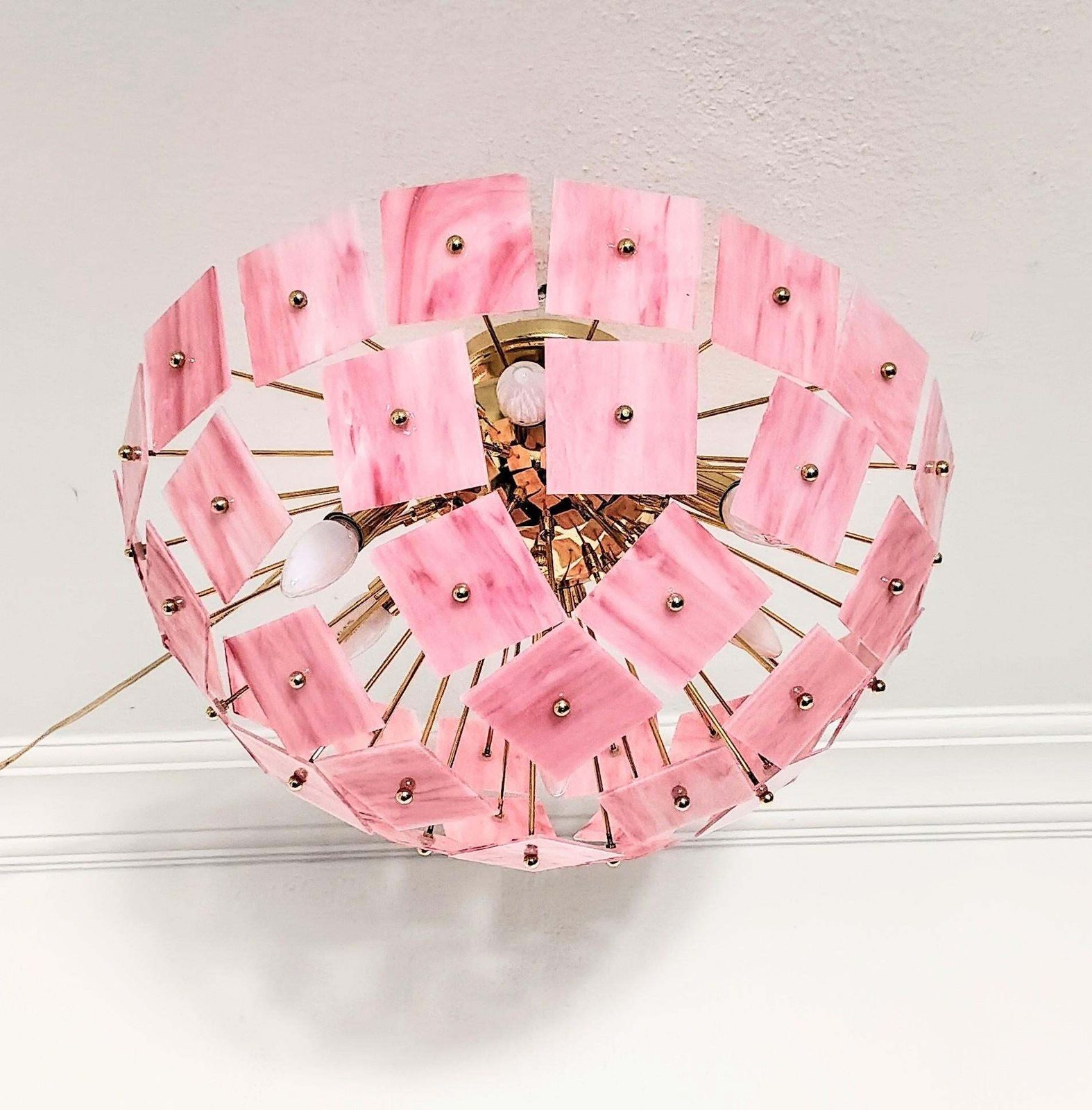 Pink Vitrail Glass Sputnik Flush Mount Chandelier Mid Century Inspired Art Lighting photo 1001.0