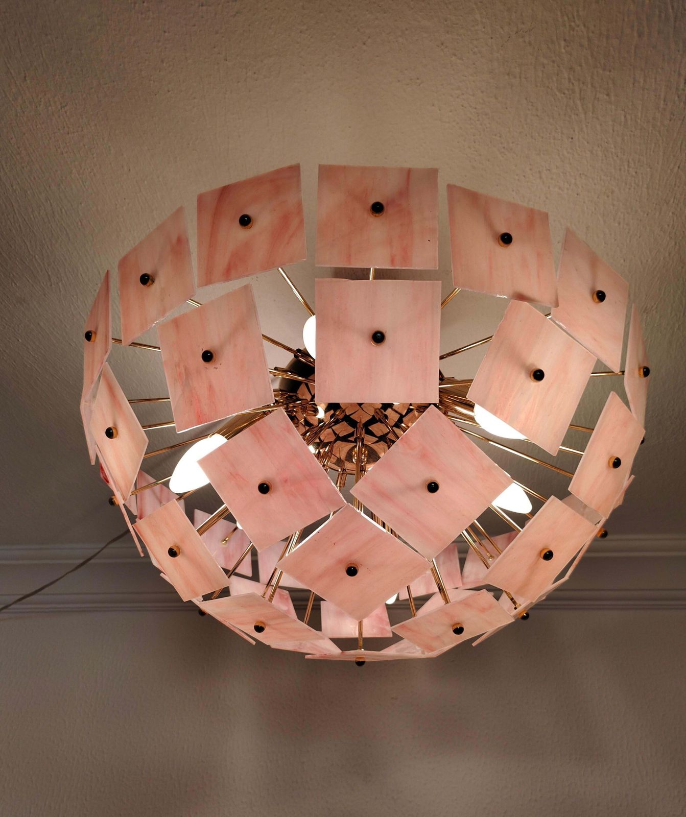 photo furniture Pink Vitrail Glass Sputnik Flush Mount Chandelier Mid Century Inspired Art Lighting