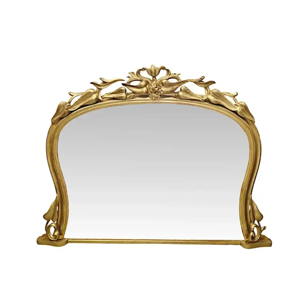 A Very Fine 19th Century Neat Size Giltwood Overmantel Mirror With Leaf And Branch Detail