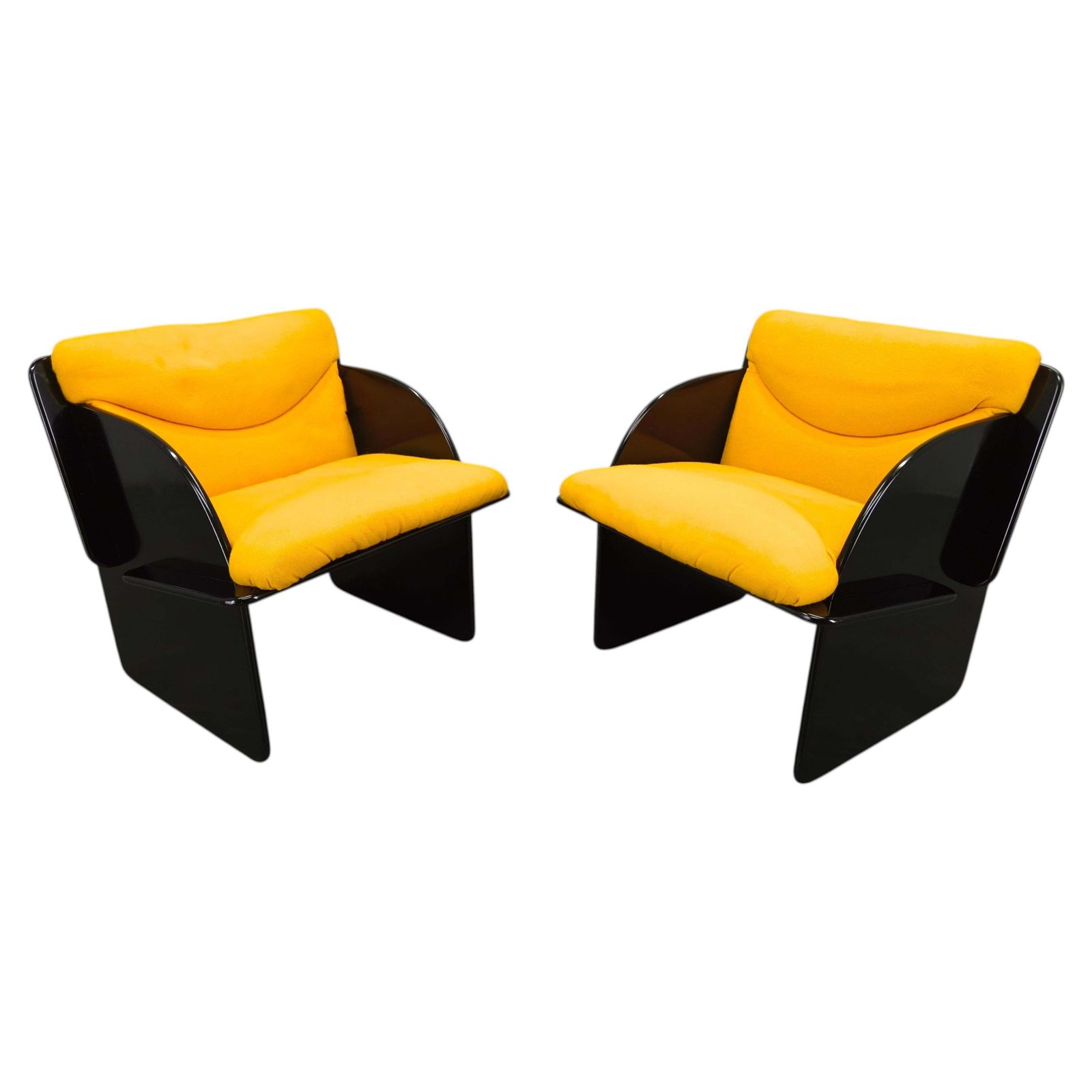 Pair Of Italian Space Age Armchairs, Black Lacquer, 1970s
