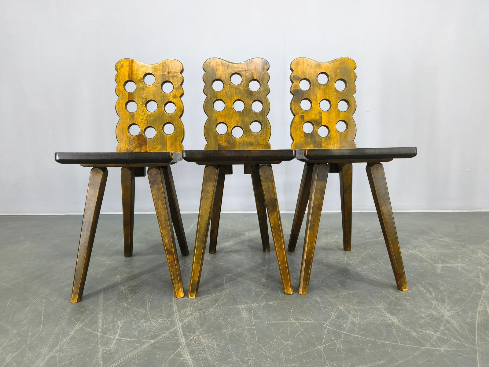 Set Of 3 Brutalist Wooden Chairs, Czechoslovakia, 1950s photo Furniture