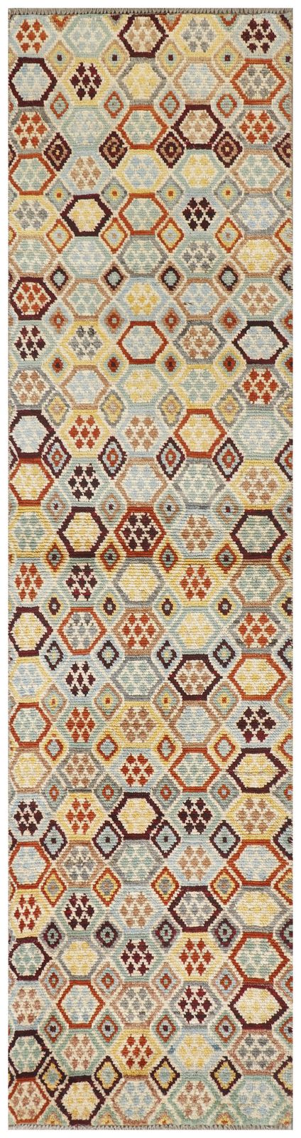 2x10 Turkish Anatolian Geometric Boho Hand Knotted Runner Rug