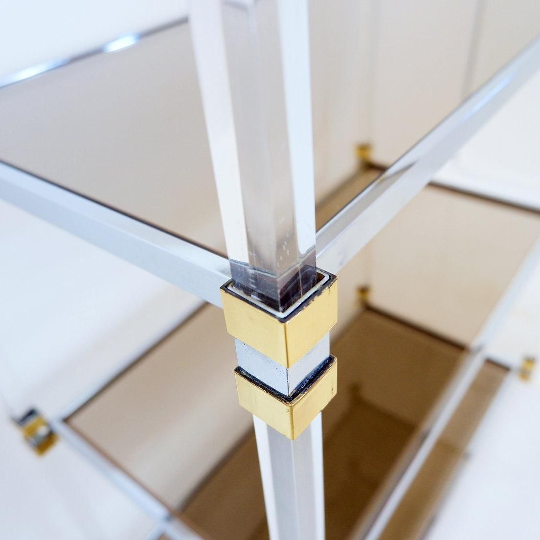 Claustra Shelf In Plexiglass, Smoked Glass And Brass, Charles Hollis Jones Style photo 1019.0