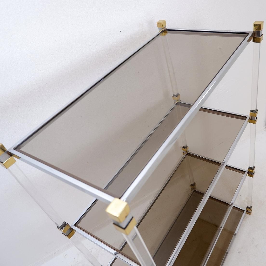 Claustra Shelf In Plexiglass, Smoked Glass And Brass, Charles Hollis Jones Style photo vinterior