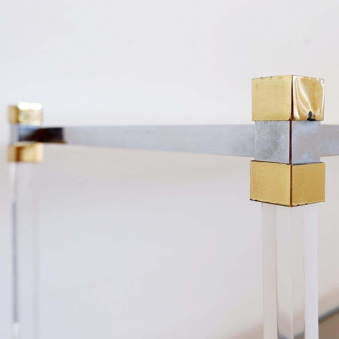 photo furniture Claustra Shelf In Plexiglass, Smoked Glass And Brass, Charles Hollis Jones Style