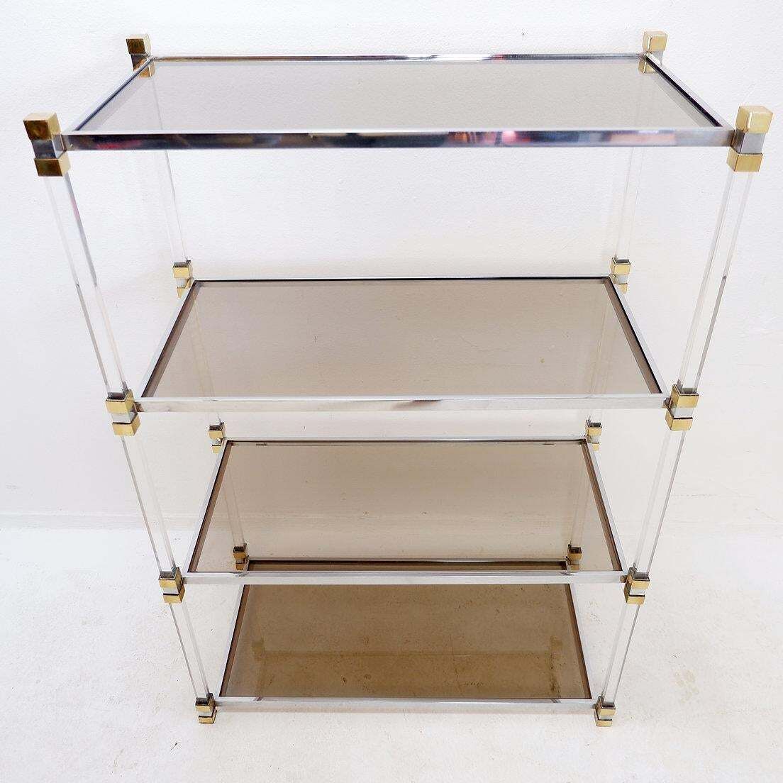 1019.0 Claustra Shelf In Plexiglass, Smoked Glass And Brass, Charles Hollis Jones Style photo