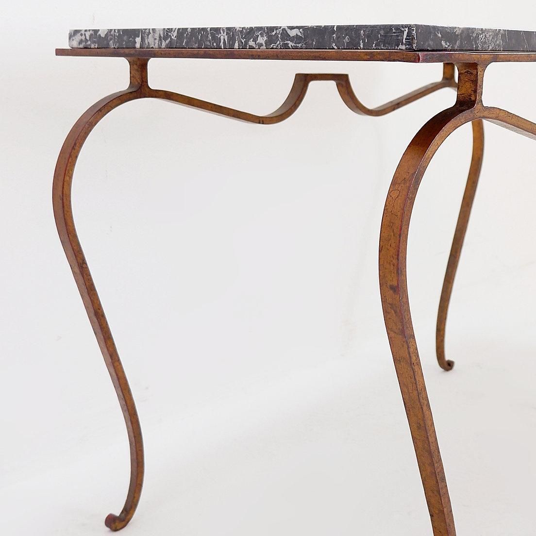 Gilt Metal Side Table And Marble Top In The Style Of René Prou photo for sale