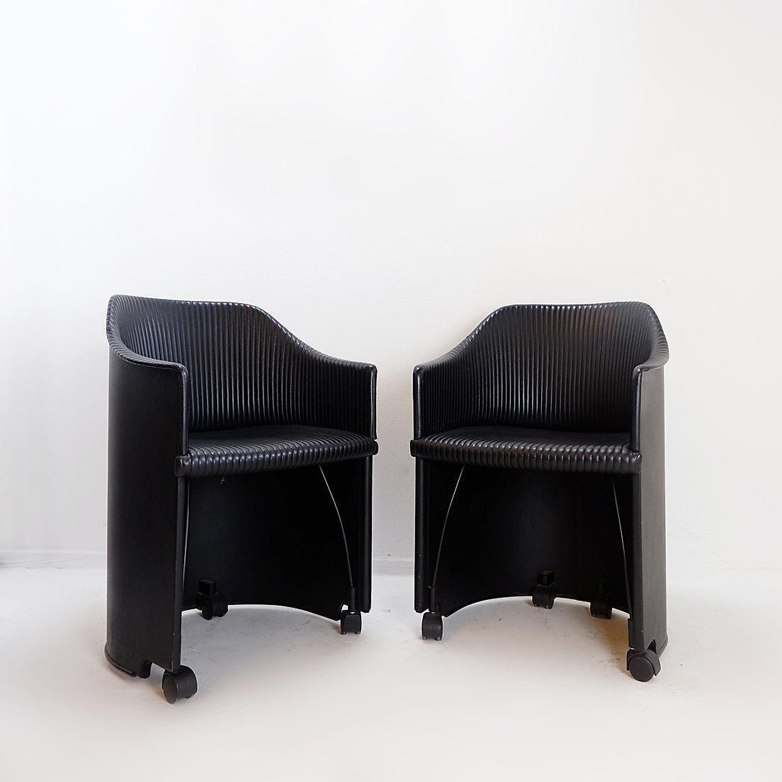 Pair Of Artona Armchairs In Black Leather By Afra And Tobia Scarpa For Maxalto photo Furniture