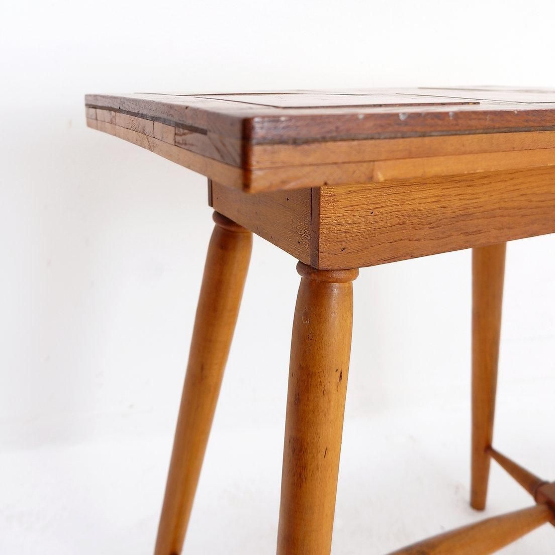 Vintage Wooden Side Table With Terracotta Tile Top   1960s photo vintage