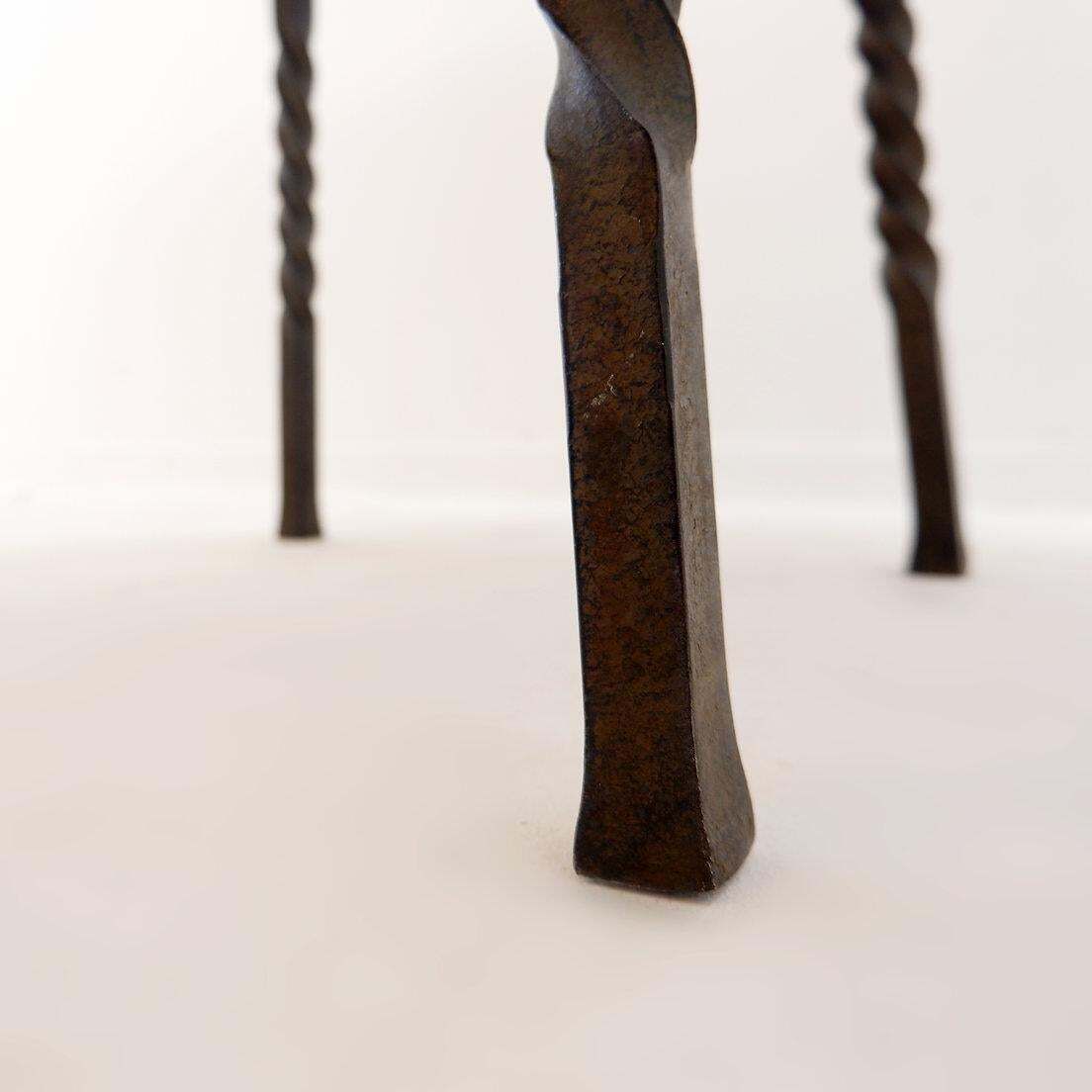 Round Coffee Table With Twisted Wrought Iron Base, France 1960s   ø 67cm photo for sale