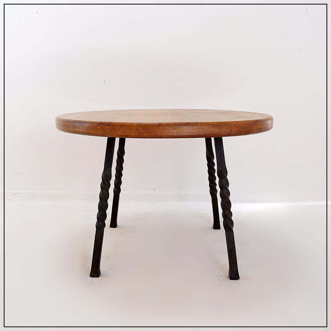 photo for sale Round Coffee Table With Twisted Wrought Iron Base, France 1960s   ø 67cm