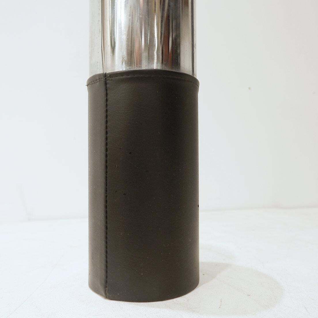 Steel And Faux Leather Cylinder Umbrella Stand   1970s photo Home Decor