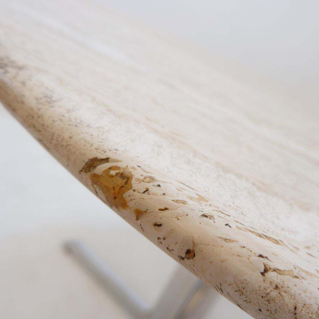 photo furniture Round Travertine Dining Table With Chrome Base, 1970s   ø120cm