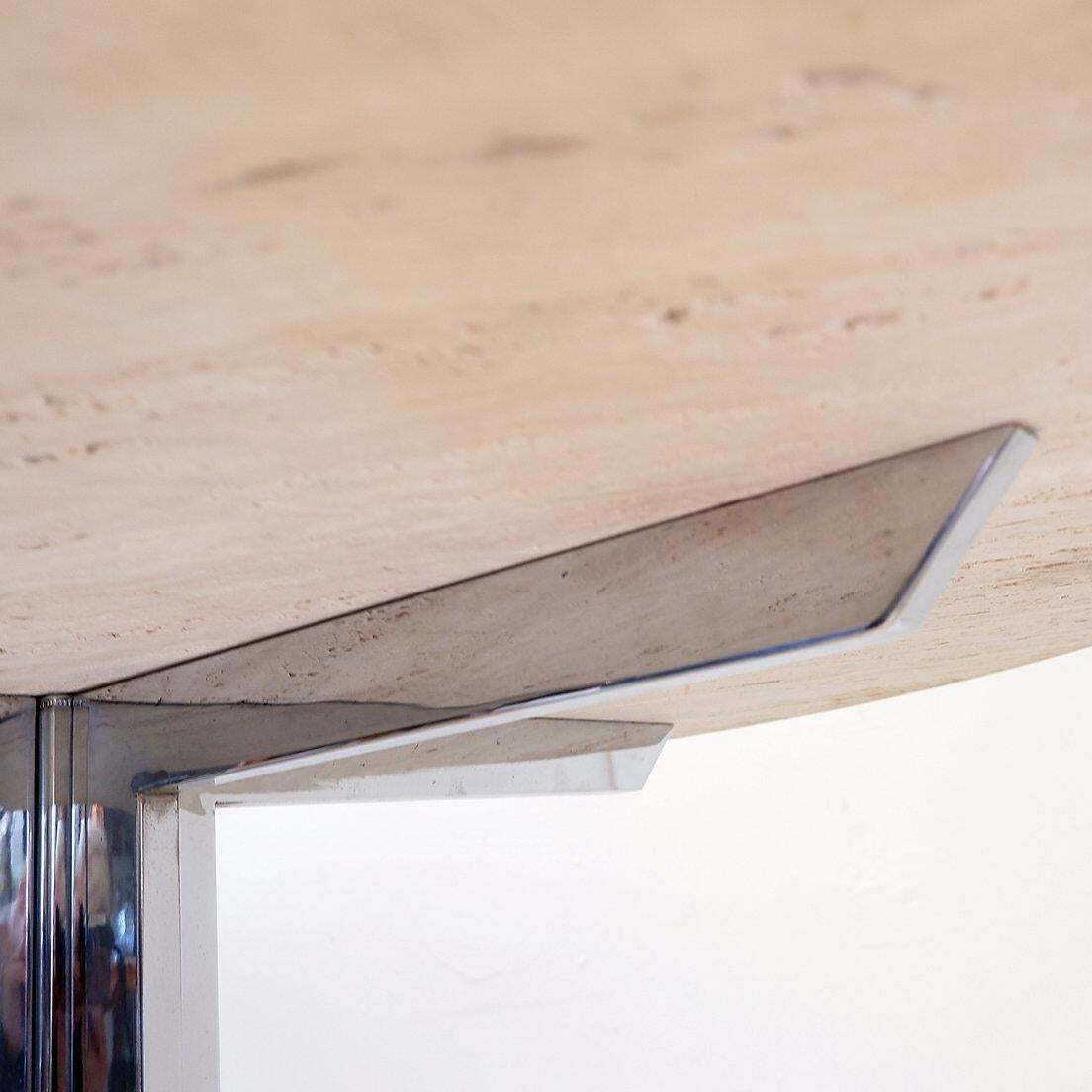 photo vinterior Round Travertine Dining Table With Chrome Base, 1970s   ø120cm
