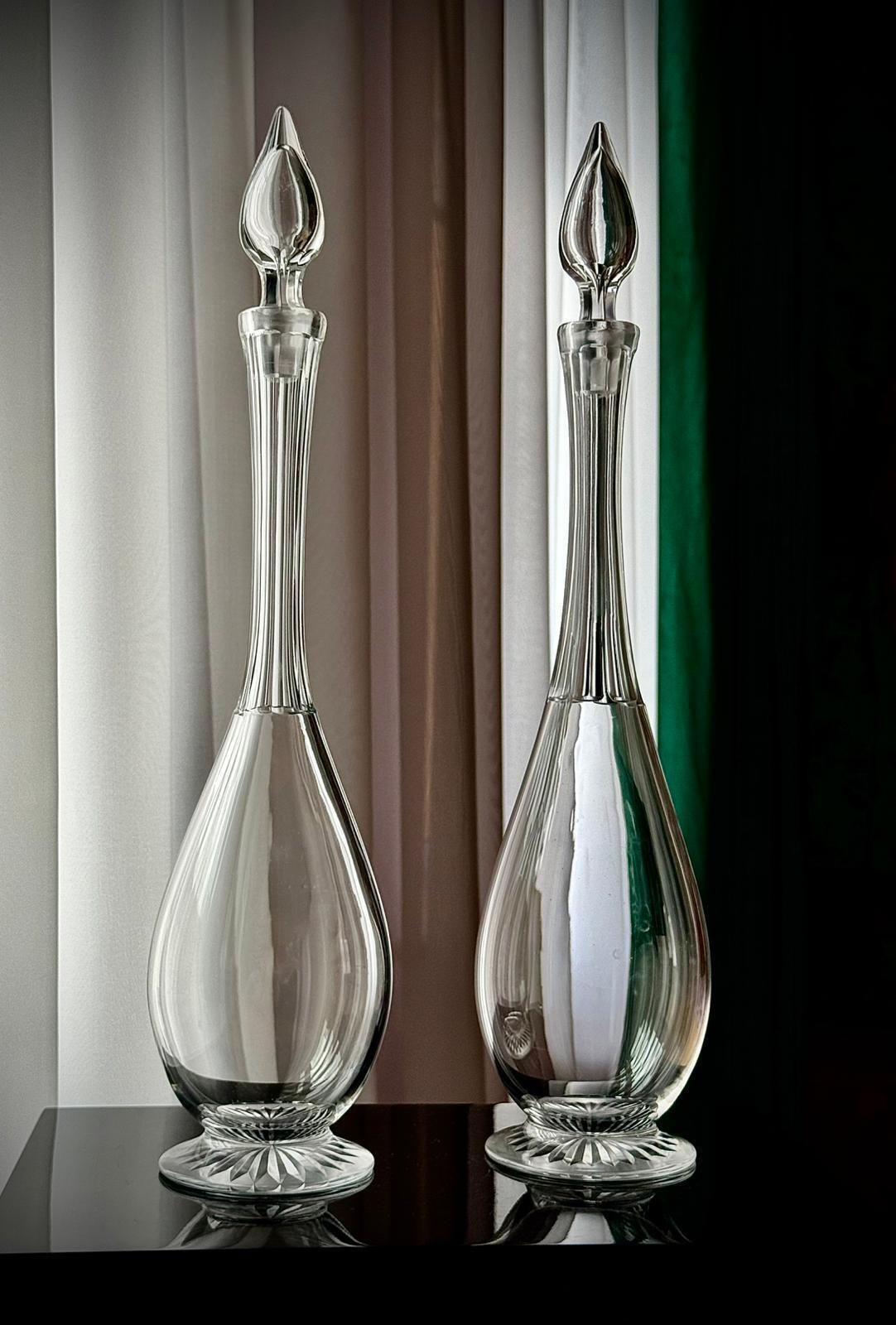 Pair Of Antique Clear Glass Teardrop Decanters photo furniture