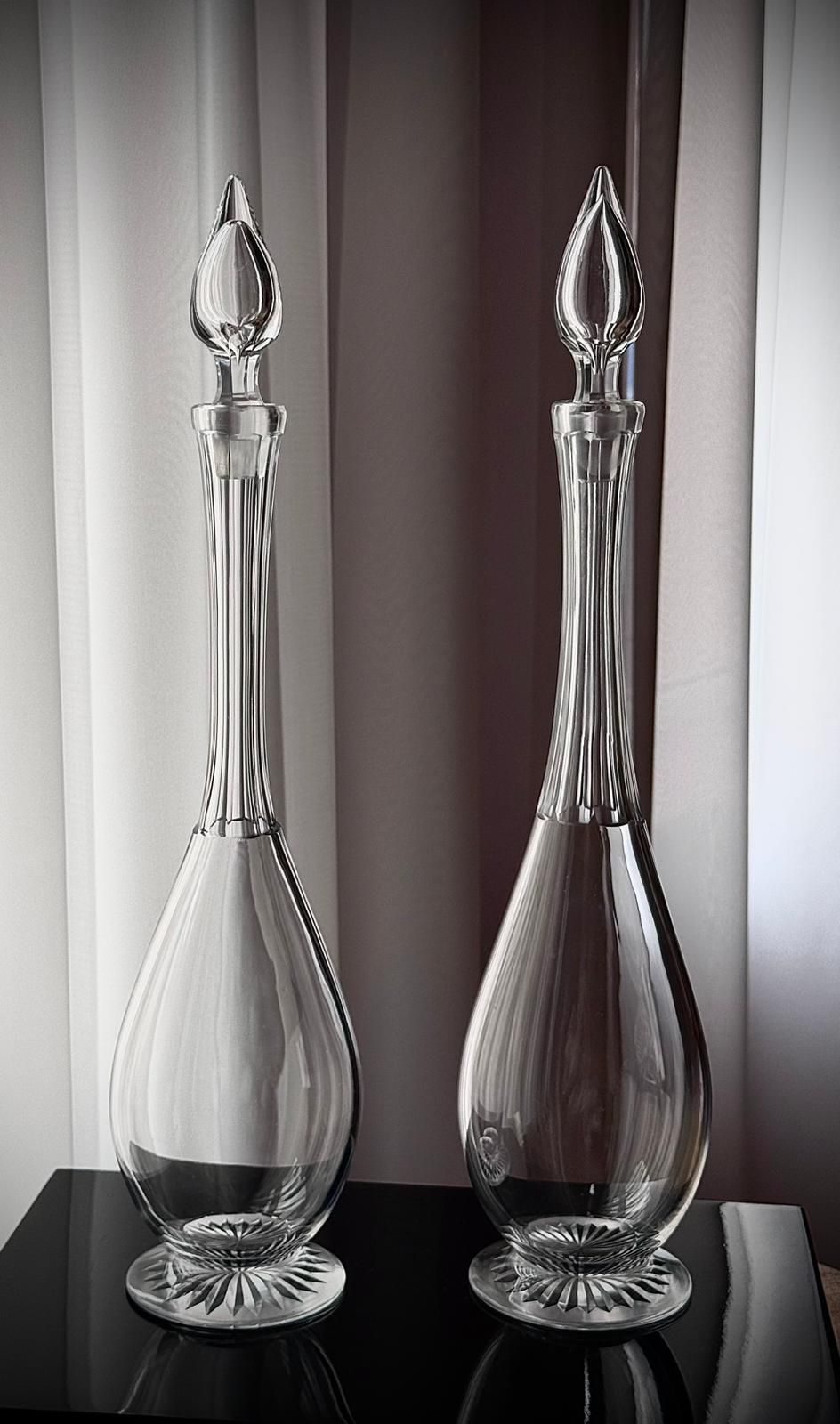 Pair Of Antique Clear Glass Teardrop Decanters photo for sale