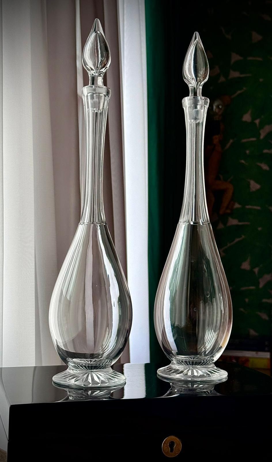 Pair Of Antique Clear Glass Teardrop Decanters photo Home Decor