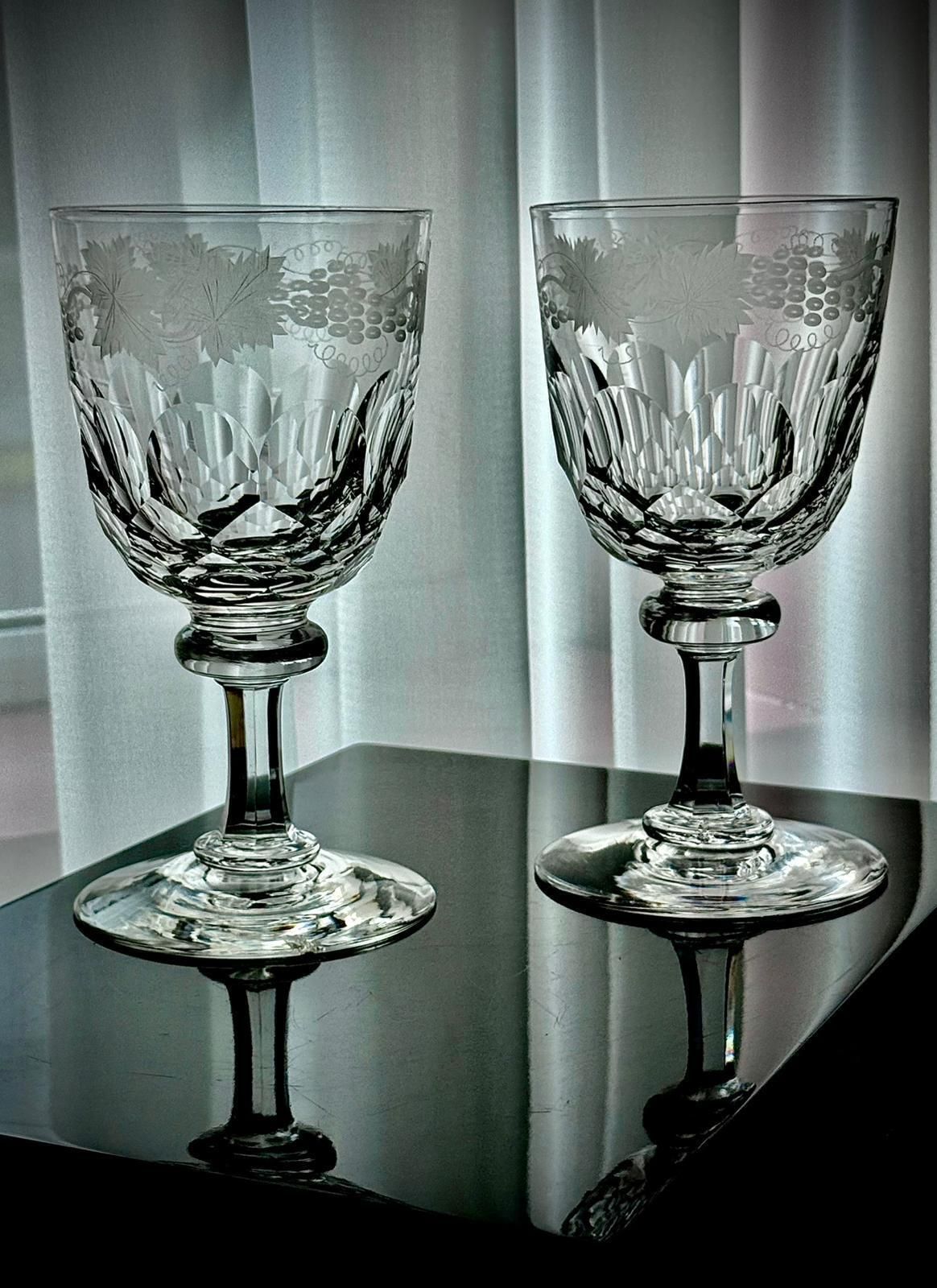 photo for sale 19th Century Engraved Glass Claret Jug With Pair Of Crystal Wine Goblets