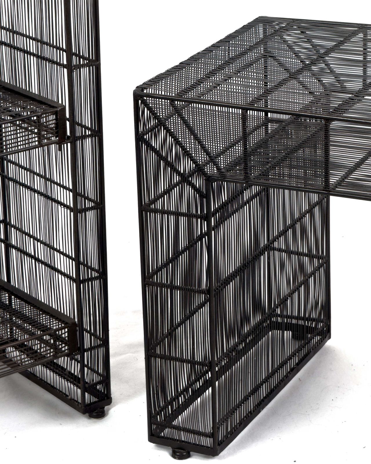 Vintage Sculptural Metal Wire Shelving And Display Table Set photo furniture