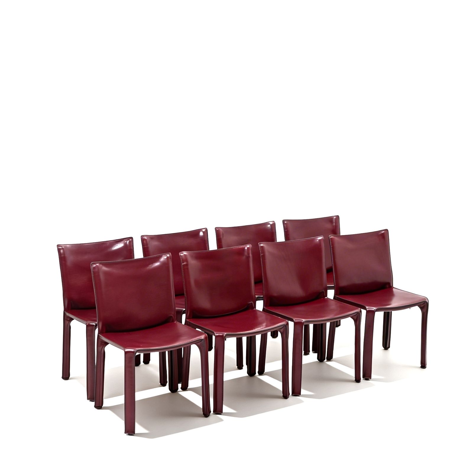 Mario Bellini Cab 412 Sidechairs For Cassina, Bordeaux Red, Set Of 8