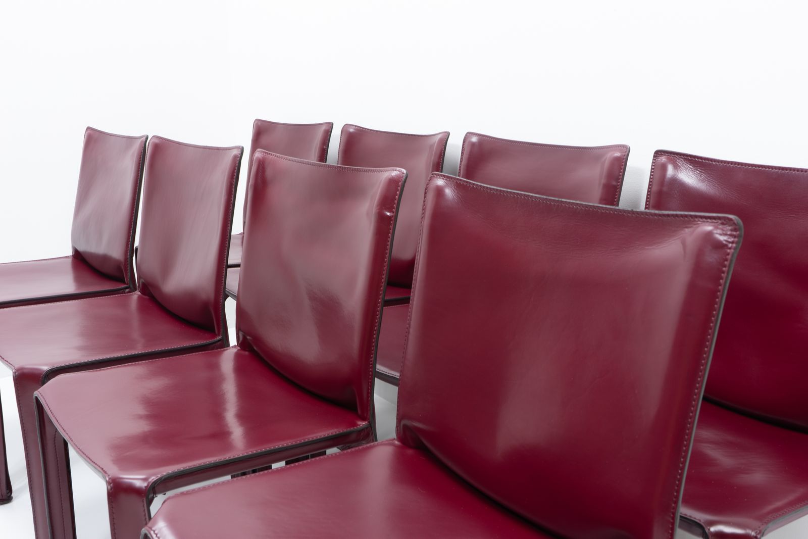 photo buy Mario Bellini Cab 412 Sidechairs For Cassina, Bordeaux Red, Set Of 8
