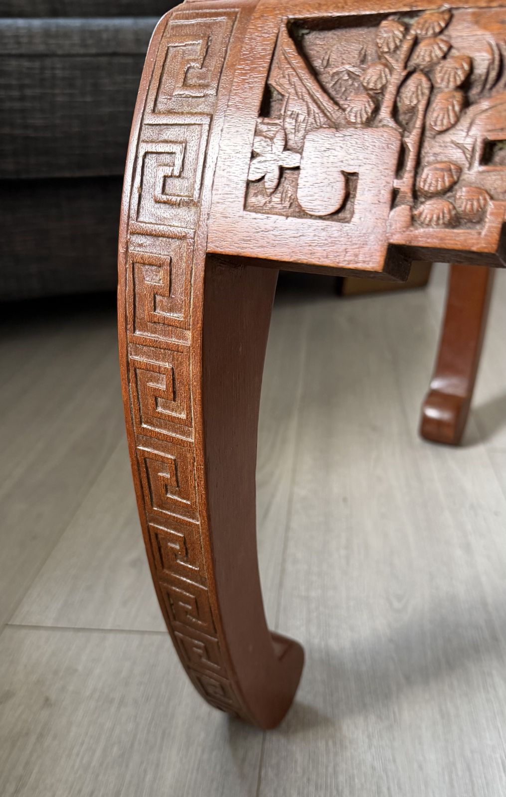 Pair Of Mid Century Hand Carved Chinoiserie Side Tables   Chow Style photo vintage