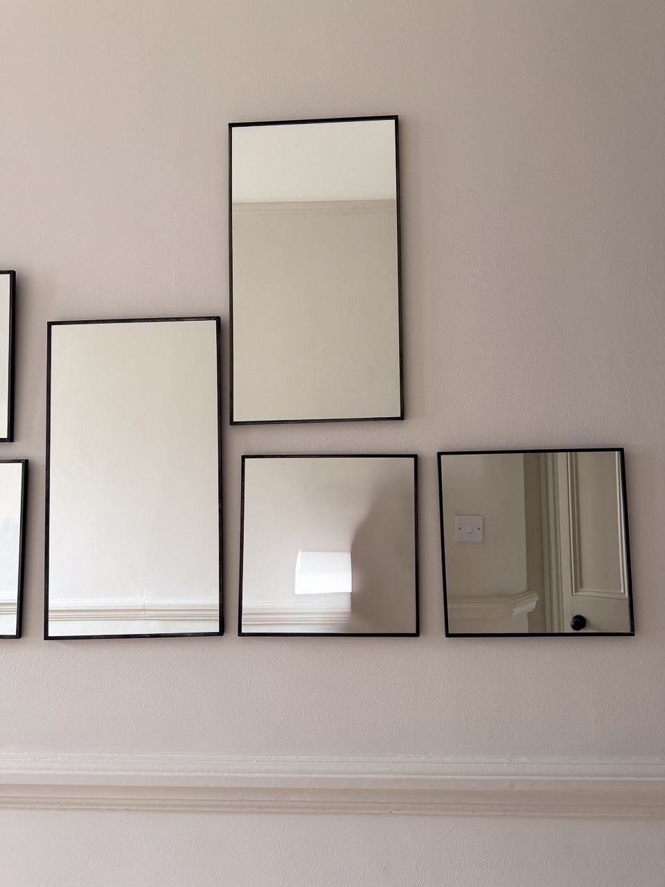 Set Of 7 Modular Wall Mirrors By Caravan In Black Metal Frame photo for sale