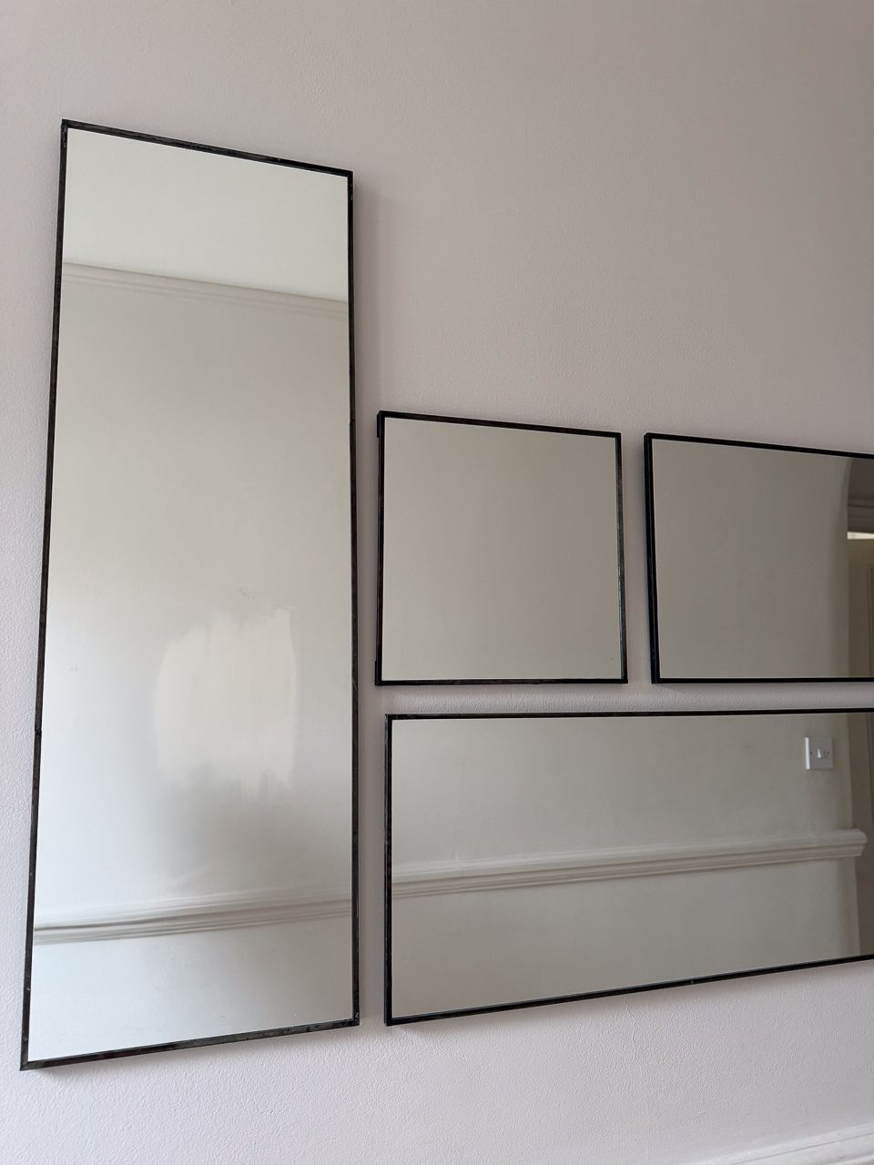 Set Of 7 Modular Wall Mirrors By Caravan In Black Metal Frame photo vinterior