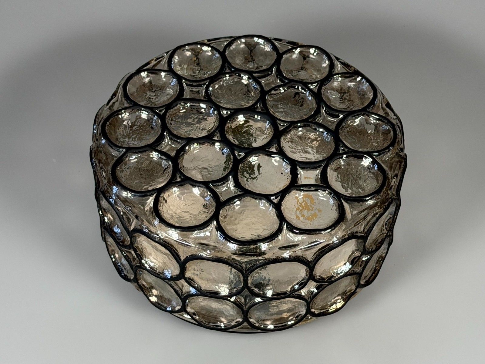 60s 70s Ceiling Lamp Plafoniere Glashütte Limburg Germany Glass & Metal photo for sale