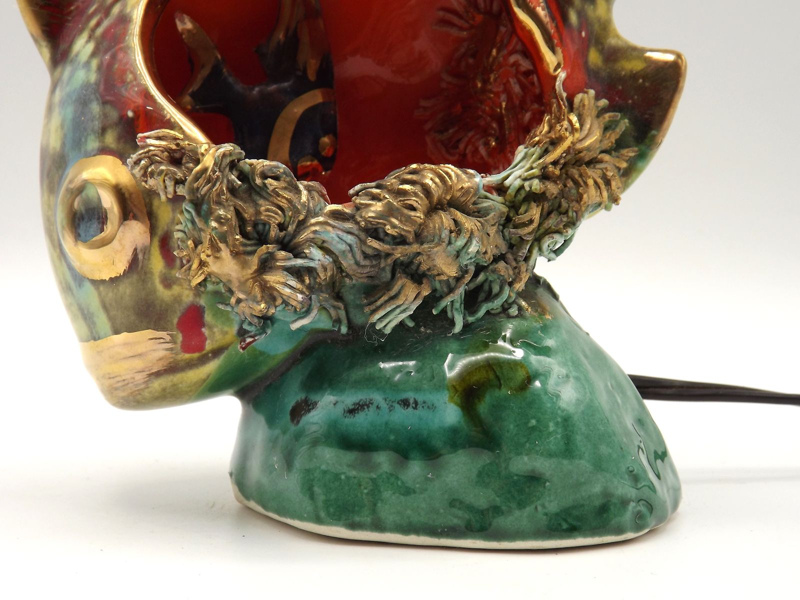 photo vinterior Lampe de table en céramique de Vallauris, poisson polychrome, estampillée, années 1950