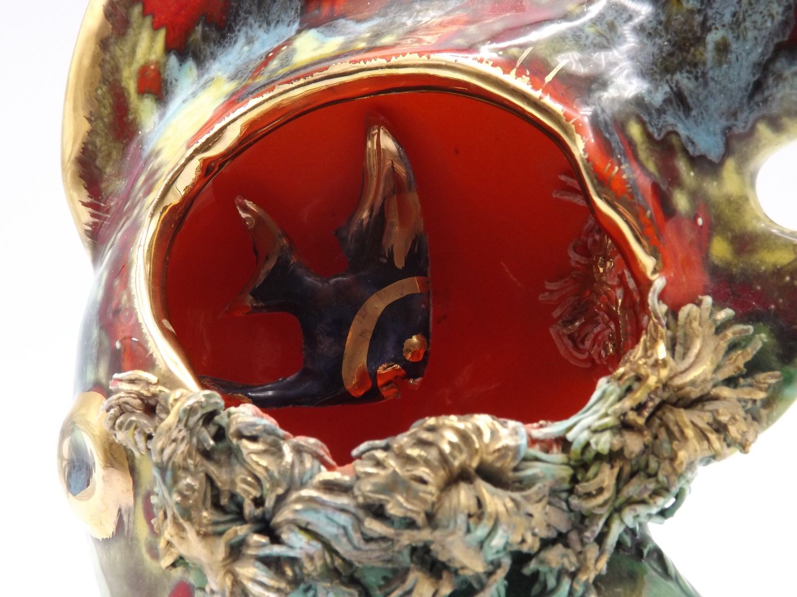 Lampe de table en céramique de Vallauris, poisson polychrome, estampillée, années 1950 photo buy