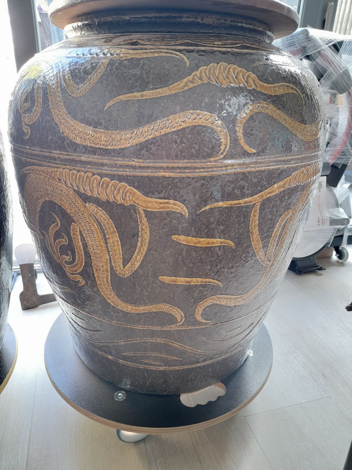 Pair Large 19th Century Chinese Ceramic Rice Jars   Shanxi photo for sale