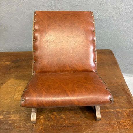 Old Retro Footstool, Mid Century Wooden Leather Stool, Mid 20th Century, European photo Furniture