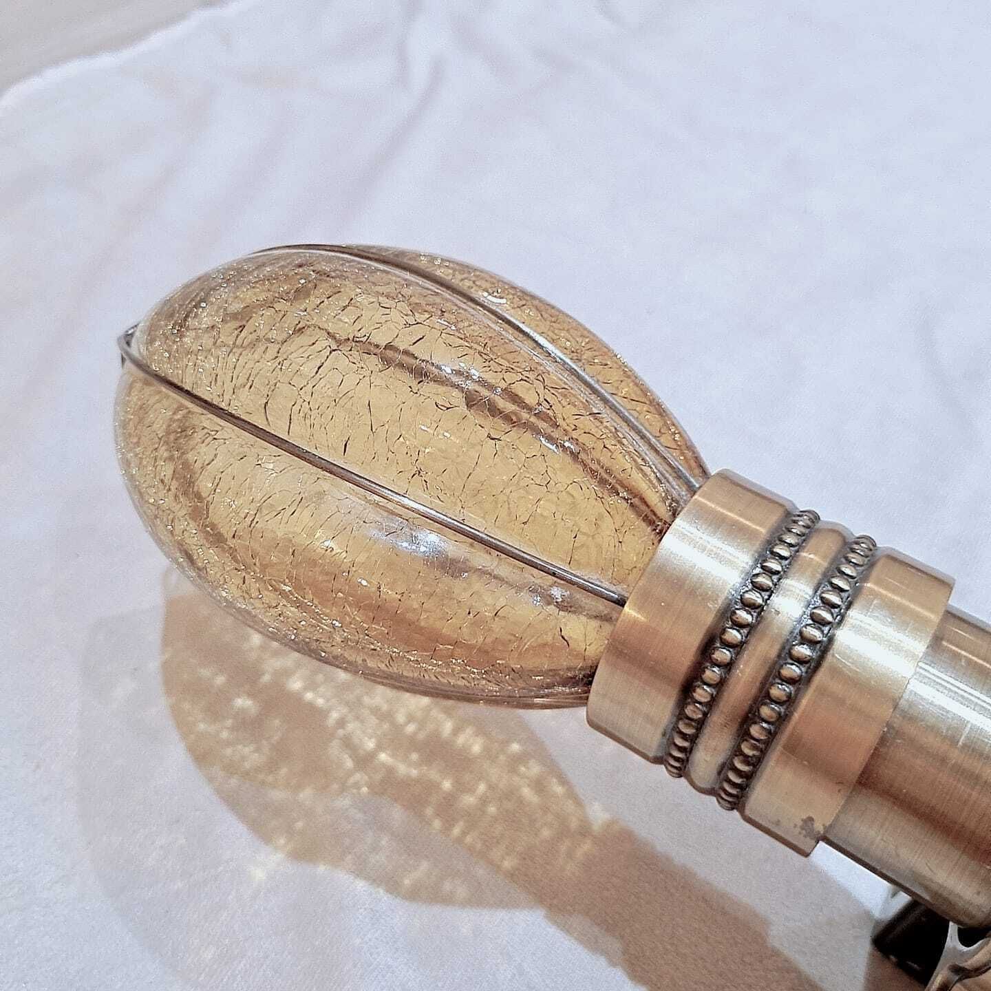 50mm Period Property Curtain Poles – Hand Blown Crackle Glass Finials With Original Matching Rings & Brackets photo for sale