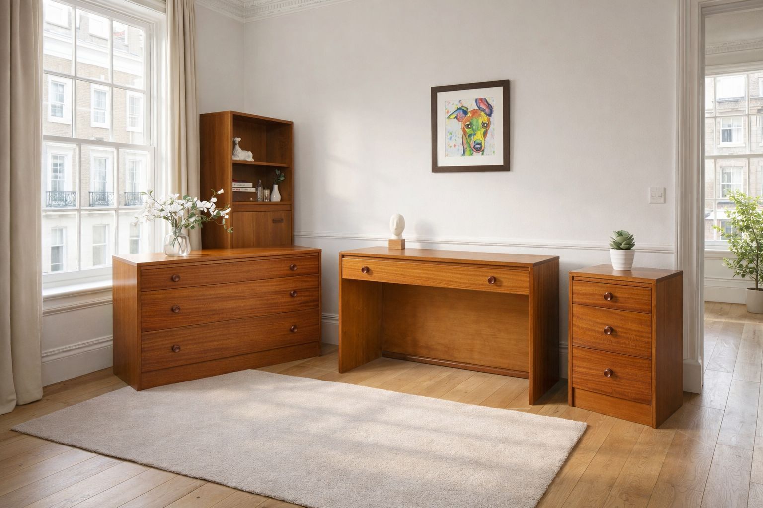 Mid Century Teak Bedroom Set With Chest Of Drawers Etc 1960s photo furniture