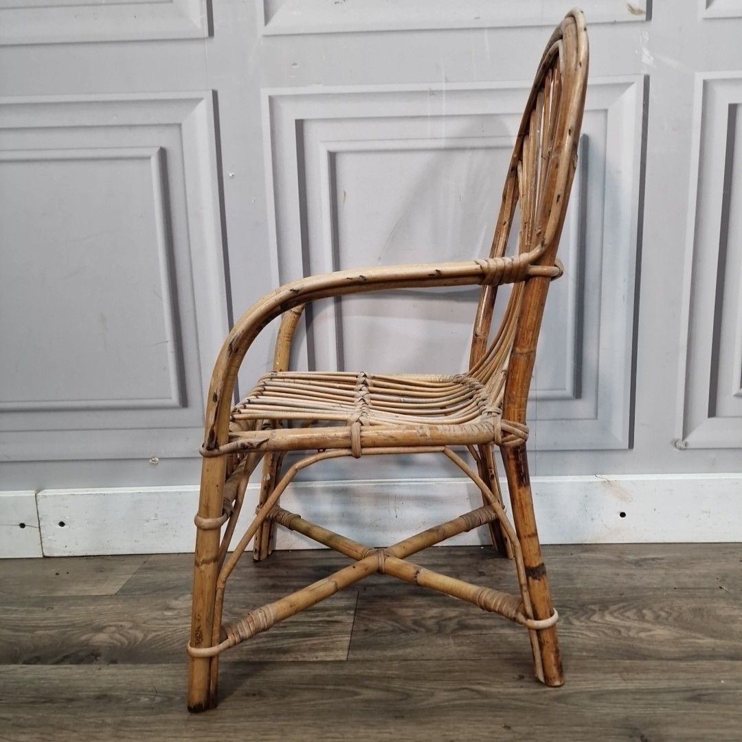Retro Vintage Childs Chair Small Rattan Mid Century Seat Boho Tiki Bamboo Doll photo 55.0