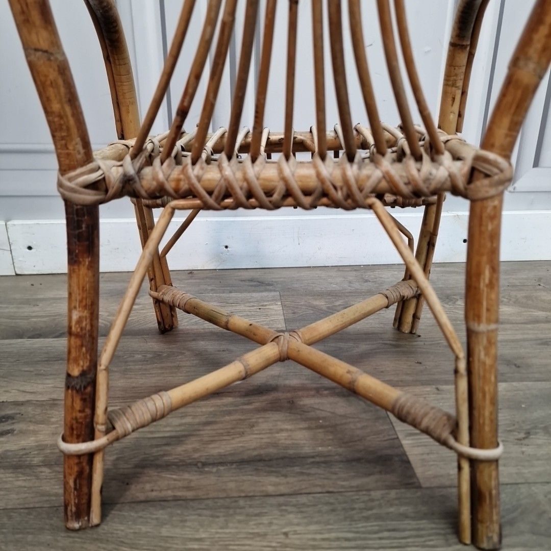 55.0 Retro Vintage Childs Chair Small Rattan Mid Century Seat Boho Tiki Bamboo Doll photo