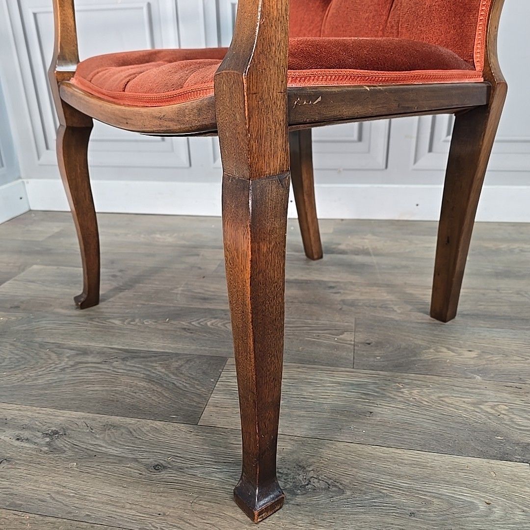 photo for sale Vintage Armchair – Solid Wood – Velvet Buttoned Back Chair Seat Antique Style