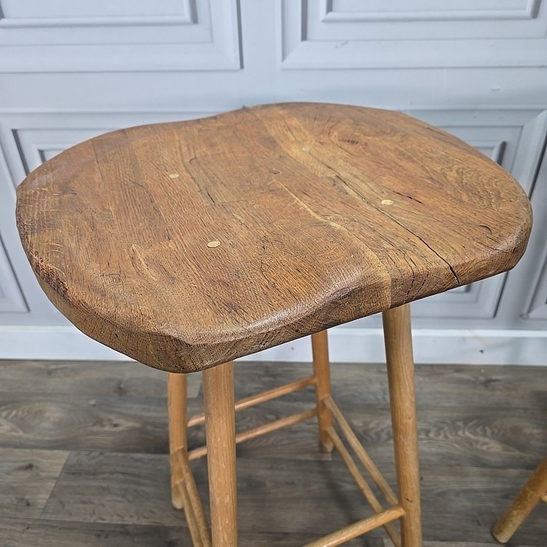 Vintage Rustic Saddle Stools – Pair Of Wooden Bar / Kitchen Seats Solid Elm photo buy