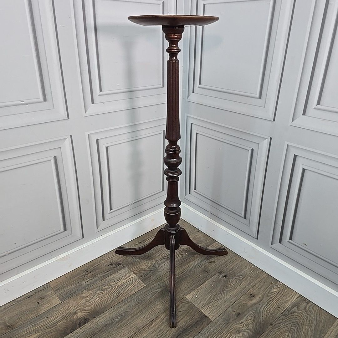 Antique Plant Stand Table Tall Wooden Turned & Carved Torchere Solid Mahogany photo vinterior