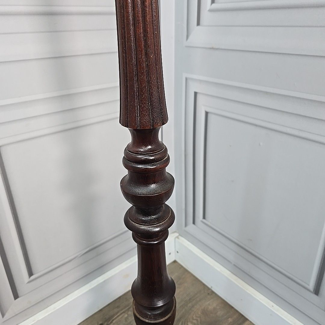 Antique Plant Stand Table Tall Wooden Turned & Carved Torchere Solid Mahogany photo vintage