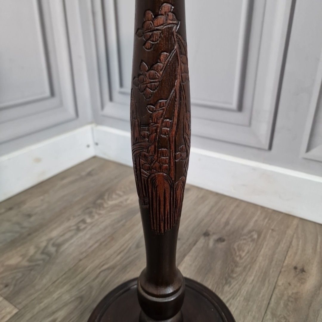 Home Decor Vintage Ashtray Plant Stand Mid Century Carved Hardwood – Oriental Figural Scene photo
