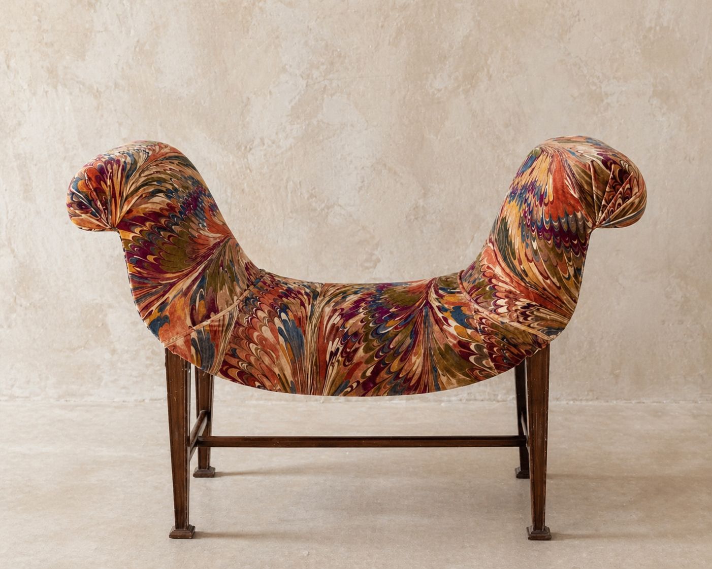 Mid Century Sculptural Bench In Lee Jofa ‘Taplow’ Velvet.