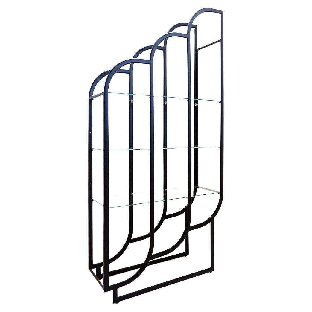 Modern Black Bookcase By Clautra, Metal & Glass, 183cm Tall