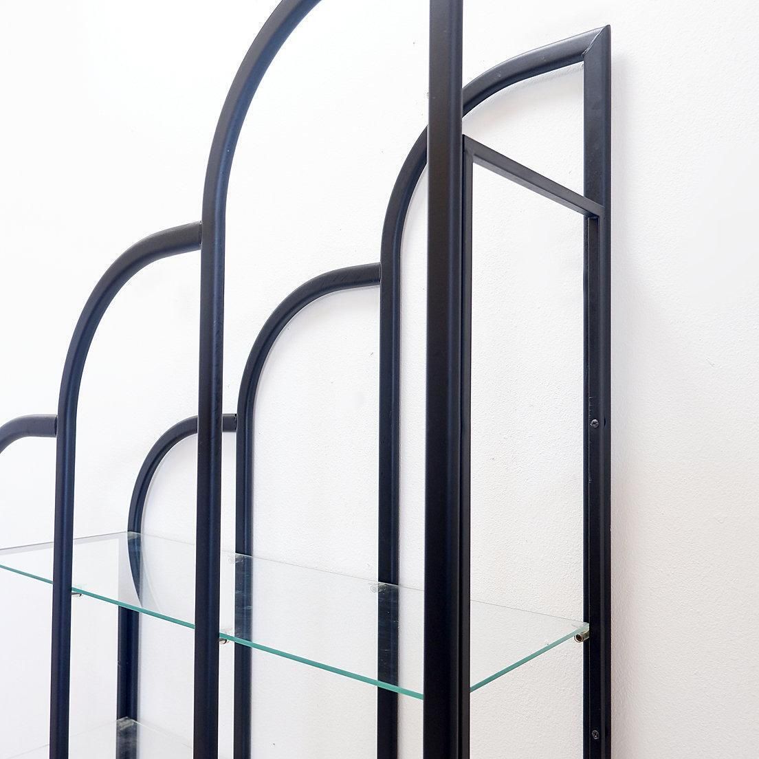 Modern Black Bookcase By Clautra, Metal & Glass, 183cm Tall photo vinterior